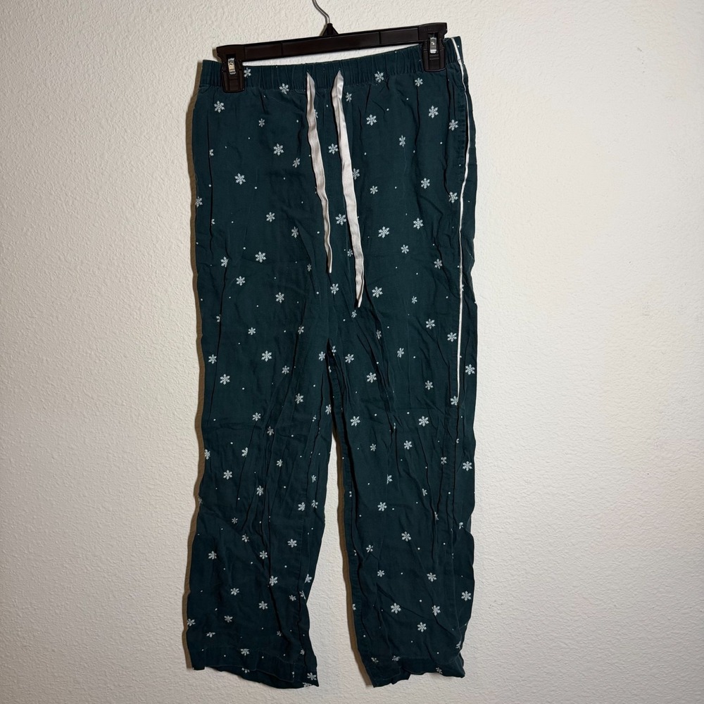 Victoria's Secret Pajama Pants Women XS Green Snowflake Slash Pockets Drawstring